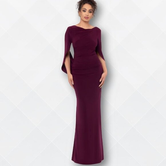 Betsy & Adam Nites Long Draped Back Maxi Dress – Black – Size 4 - WDS-100022 - Picture 1 of 5